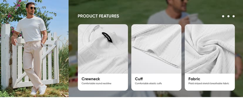 JMIERR Mens T-Shirt Casual Stretch Solid Crewneck Short Sleeve Tees Textured Shirts