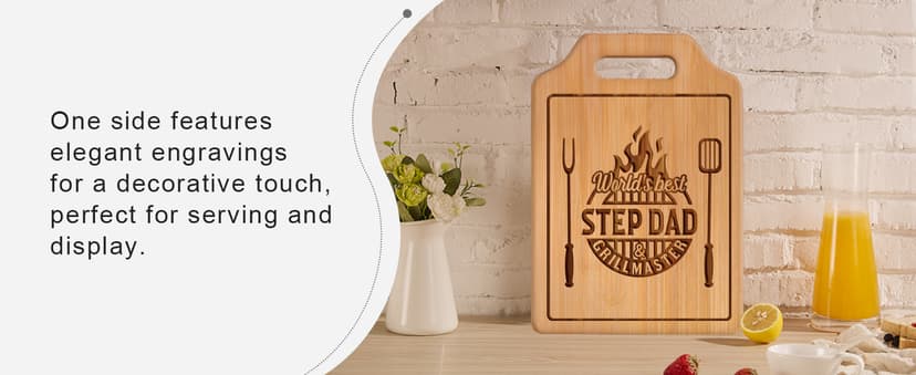 AceThrills Step Dad Gifts for Step Dad Birthday, Christmas, Fathers Day - Engraved Bamboo Cutting Board 12.3"L x 8.7"W x 0.4"Th