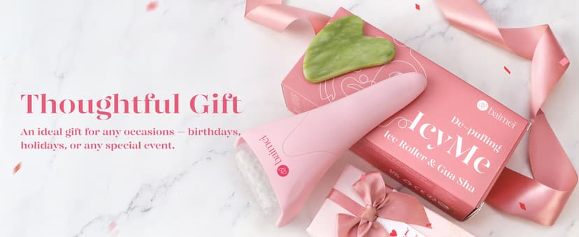 BAIMEI IcyMe Ice Roller for Face and Gua Sha Facial Tool Set, Ice Face Roller Reduces Puffiness Relieves Migraines Skin Care Tools, Self Care Gift for Women - Pink