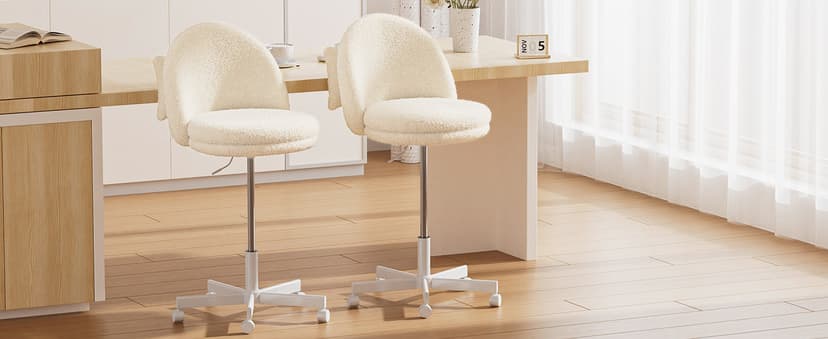 GTPLAYER Velvet Tall Office Chair with Wheels Vanity Chairs with Back, Versatile Height Use: Office to Bar Stools Small Ergonomic Comfy Armlees Computer Desk Chair with Bow Lumbar Pillow for Gift