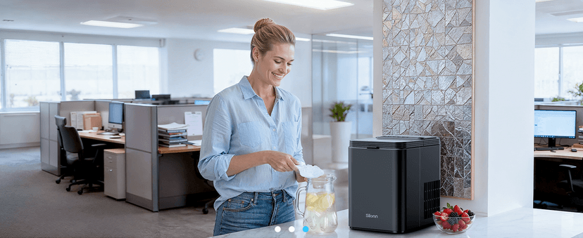 Silonn Ice Maker Countertop, 8 Ice Cubes in 6 Mins, 26.5 lbs/24H, 2 Bullet Ice Sizes, Self-Cleaning Bullet Ice Maker, Portable Ice Machine for Kitchen, Party, Office, and RV Camping