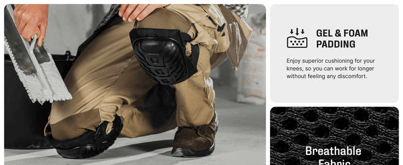 NoCry Professional Gel Knee Pads for Work with Soft Foam and Gel Cushion — Heavy Duty Cap, Reinforced Adjustable Straps, Military-Grade Rivets and Built-in Hang Loops — Perfect for Construction
