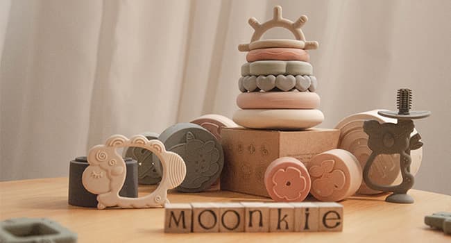 Moonkie Stacks of Circles Soft Teething Toy | Educational Learning Baby Toy | Stacking Ring Toys for Babies Boy and Girl | 7 Piece Teethers Set