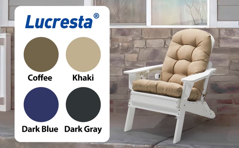 Adirondack Chair Cushion, High Back Patio Cushions with Adjustable Ties, 48.8 x 20.4 x 4.3, Waterproof Tufted Pillow, Fade Resistant Seat Rocking Chair Cushion for Indoor/Outdoor, Khaki, 1