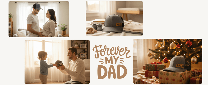 Dad Est 2025 2026 Hat for Men New Dad Gifts Customization Leather Patch Trucker Hat