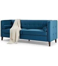 Kingfun Faux Leather 3 Seat Couch for Living Room, Mid Century Modern Sofa with Rolled Arms and Deep Seats, Fluffy Comfort for Apartment, Easy to Assemble, Chestnut