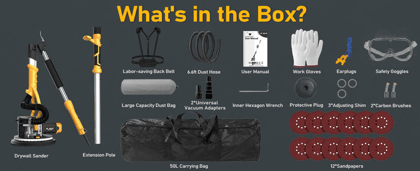 GEVEELIFE Drywall Sander, 880W Popcorn Ceiling Removal Tool, Drywall Sander with Vacuum Dust Collector, 5 Variable Speed 1000-2100RPM, LED Light, Foldable & Extendable Handle, 12 Sanding Discs