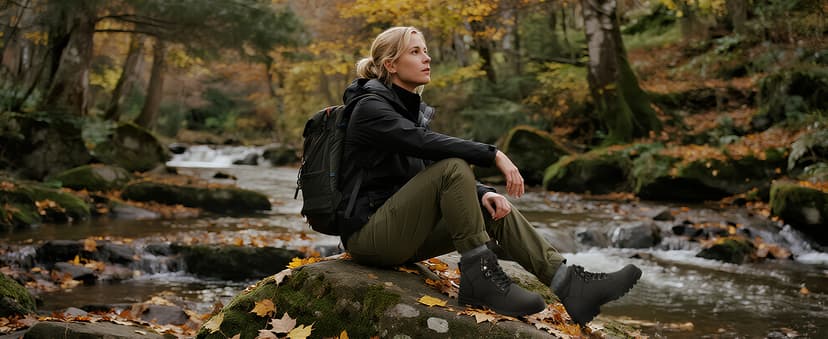 ANJOUFEMME Womens Comfy Outdoor Hiking Boots-Low heels Combat Ankle Boots for Women Non Slip Lace up Winter Shoes for Backpacking Trekking Walking