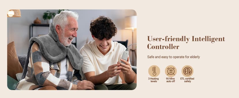 Comfier Heating Pad for Back Pain Relief, Fast Heating Pads for Back Neck and Shoulders, Electric Heated Wrap, 3 Heat Levels & 90-Mins Auto Shut Off, Birthday Gifts for Mom Dad Women Men