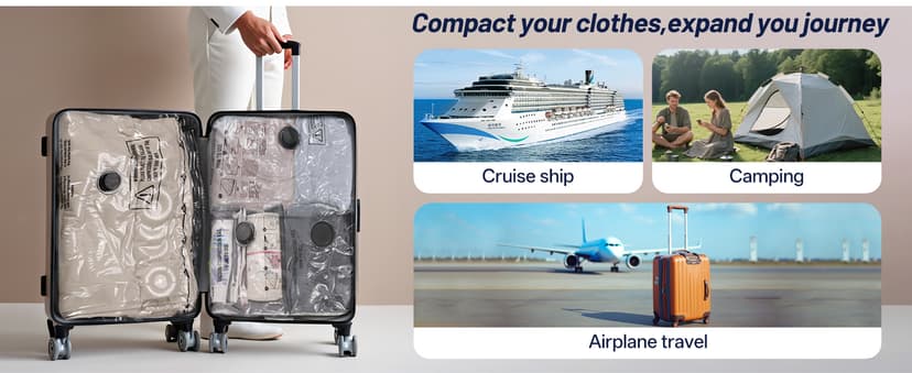 Combo 12 Pack Travel Vacuum Bags for Luggage with Portable Electric Pump,Vacuum Seal Bags for Clothing,Packing Cubes Compression,Cruise Ship and Travel Essentials