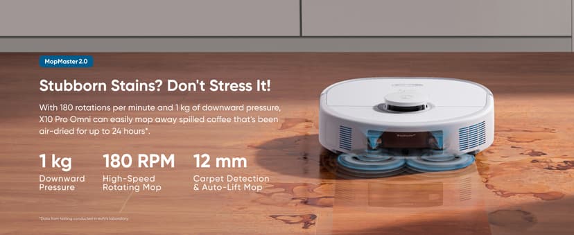 eufy X10 Pro Omni Robot Vacuum and Mop Combo, Incredible Suction, Dual Mops with 12 mm Auto-Lift and Carpet Detection, AI Obstacle Avoidance, Auto Mop Washing&Drying, Self-Emptying, White