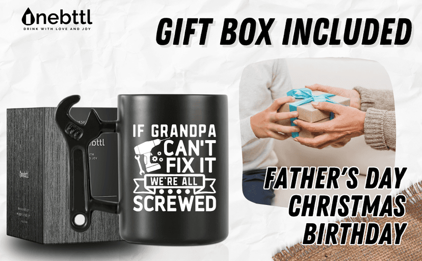 Onebttl Grandpa Gifts Wrench Coffee Mug, Grandfather Gift from Granddaughter and Grandson, 13.5oz/400ml Funny Ceramic Mug for Christmas, Father's Day - Grandpa Can Fix