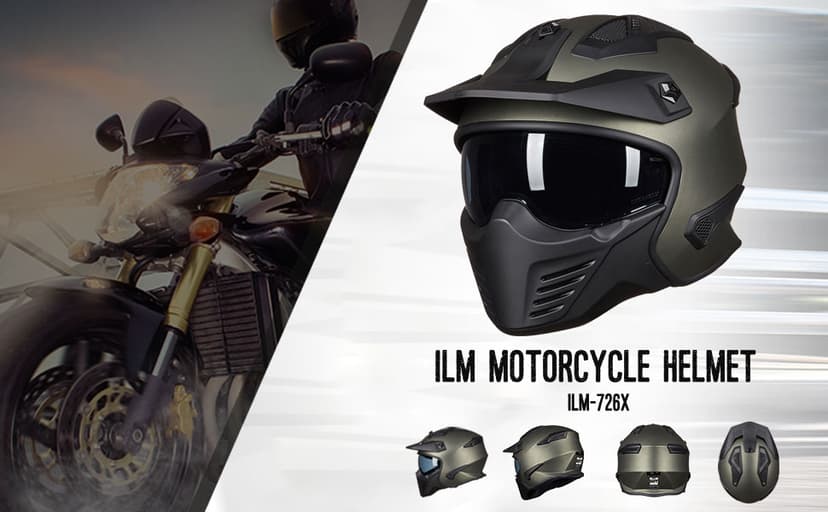 ILM Open Face Motorcycle 3/4 Half Helmet for Dirt Bike Moped ATV UTV Motocross Electric Cruiser Scooter DOT Model 726X(Matte Black,L)