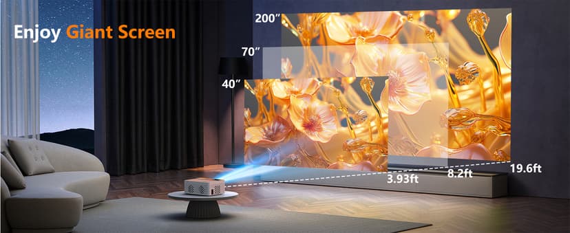 TMY Mini Projector, Upgraded Bluetooth Projector with Screen, 1080P Full HD Portable Projector, Movie Projector Compatible with TV Stick Smartphone/HDMI/USB, indoor & outdoor use