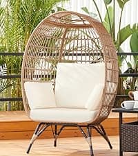 Yaheetech 7 Piece Patio Furniture Set, Outdoor Dining Acacia Wood Table Top Rattan Conversation Set with Soft Cushions, 6 Chairs & 1 Table for Backyard, Deck, Garden & Yard, Black/Beige
