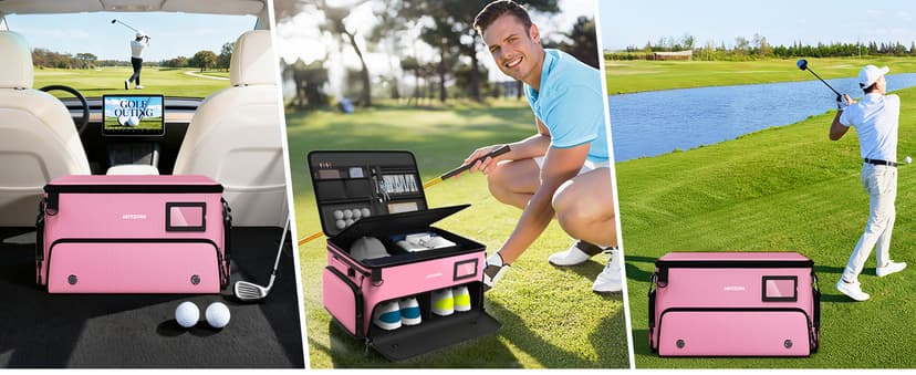 4-Layer Golf Trunk Organizer, Golfer Gifts for Women with Separate Ventilated Compartment for 2 Pairs Shoes, Waterproof Car Golf Locker Storage Bag for Golf Gear and Accessories,Pink