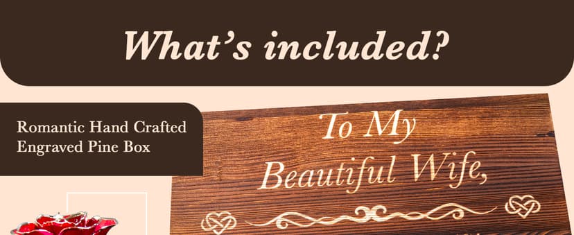 Anniversary for Wife Engraved Wooden Gift Set 'To My Beautiful Wife' Includes Crystal Engraved Heart 24K Gold Dipped Rose for Birthday Gifts