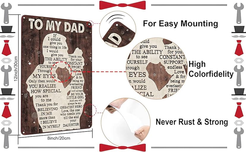 Father's Day Dad Gifts from Daughter To My Dad Always Be My Hero Funny Tin Sign Perfect for Men Room Man Cave Office Garage Workshop Home Decor 8 x 12 Inch(3333)