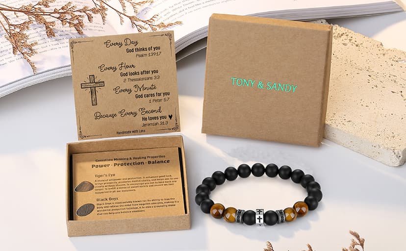 TONY & SANDY Christian Gift for Him Christmas Teens Adults Men Cross Bracelet Son Grandson Birthday Graduation Easter Religious Gifts for Men B0CSD447WM
