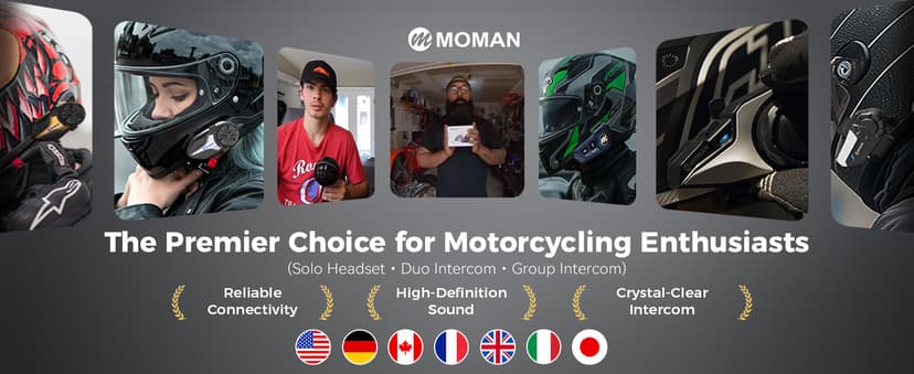 Moman Motorcycle Intercom, Group Intercom Communication Systems, FM, Hi-Fi Stereo, CVC Noise Cancellation, Waterproof BT5.1 Helmet Speaker Headset, 24 Riders Mesh Communicate(CPX 1 Pack)
