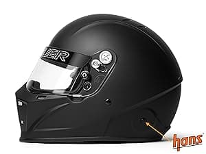 Conquer Snell SA2025 Approved Full Face Auto Racing Race Car Helmet - Adult | Men | Women | - Black / White / Silver