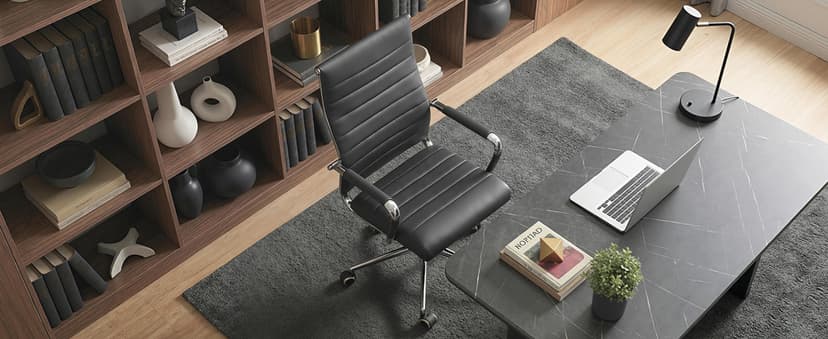 Okeysen Office Desk Chair, Ergonomic Leather Modern Conference Room Chairs, Executive Ribbed Height Adjustable Swivel Rolling Chair for Home Office. (Black)