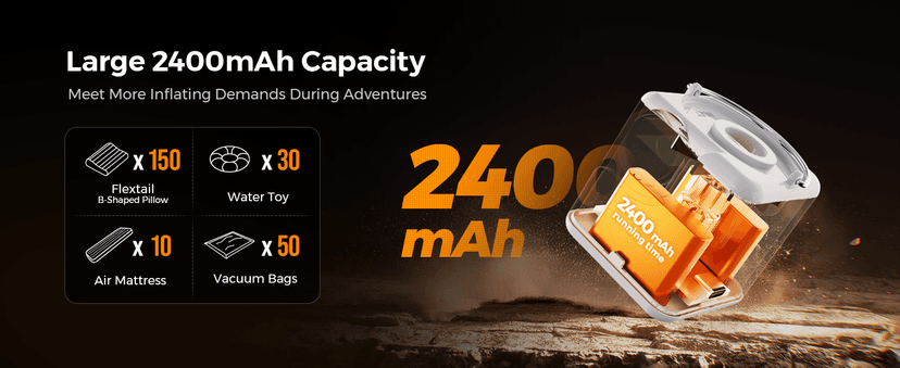 Portable Air Pump for Inflatables, 2400mAh Ultra Powerful Mini Air Mattress Pump with Camping Light, 4.5kPa Electric Air Pump Camping Gear for Pool Float, Air Mattress,Vacuum Storage Bags