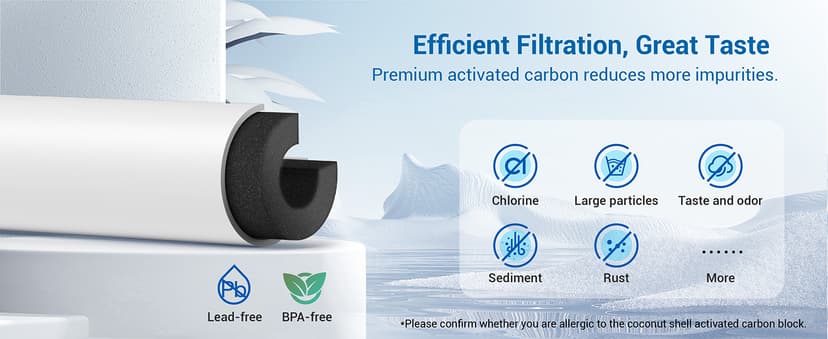 AQUA CREST INL 5 Years Inline Water Filter for Ice Maker with 1/4-Inch Direct Connect Fittings, Idea for Ice Maker, Refrigerator, RV, Inline Refrigerator Water Filter Reduces Chlorine, Taste& Odor