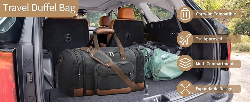 Litvyak Duffle Bag for Travel, 50L Canvas Travel Duffel Bags Overnight Weekend Gym Carry On Luggage Bag for Men & Women(Black)