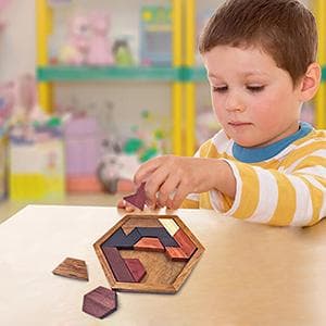 KINGOU Hexagon Tangram Puzzle Wooden Brain Puzzles for Kids & Adult Challenge Wooden Brain Teasers Puzzle Games for Family Party Gift - Brain Games for Kids