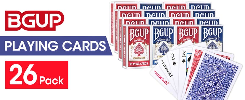Playing Cards, 26 Decks of Cards Bulk Standard Size Poker Cards, Perfect for Classic Card Games, Party Games, Blackjack, Card Games for Families & Magic Performances (Red/Blue)