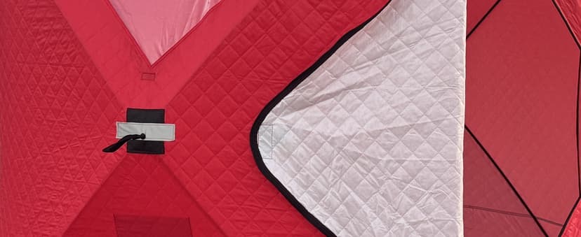 Pop Up Ice Fishing Tent Insulated Ice Fishing Shelter Portable Hub-Style Shelter Shanty Windproof and Warm, Multiple Sizes for 6-8 Person, Red, 6x11.7x6.6 Ft