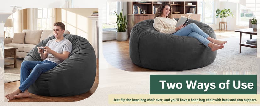 fond + found 5FT Bean Bag Chair for Adults - Giant Memory Foam Bean Bag with Removable Washable Cover, Large Comfy Bean Bag Chair with Handle & Side Pocket for Living Room, Bedroom, Gaming