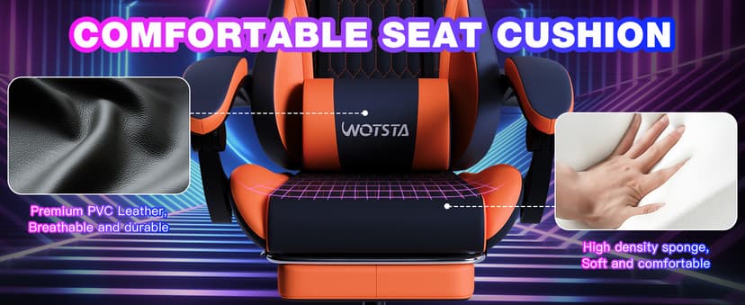 Gaming Chair with Footrest, High Back Gaming Chairs PVC Leather Ergonomic Gamer Chair with Adjustable Headrest Lumbar Support Racing Style Video Gaming Chair for Office/Home (Black Orange)