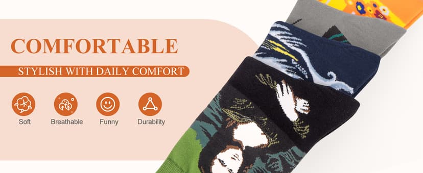 Soft Cotton, Crazy Artist Pattern, Classic Novelty Style, Versatile Hosiery, Birthday Gifts for Girl Lover, Fit Shoe Size 5-9 Chalier 5 Pairs Funny Socks for Women, Famous Painting Art Fun Socks B078K1Q14F