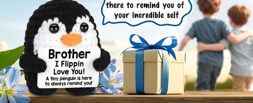 Mini Funny Brother Gifts from Sister Brother, Handmade Crochet Mini Penguin Birthday Gifts for Brother Boy Friend, I Love You Brother for Birthday Graduation Christmas Emotional Present