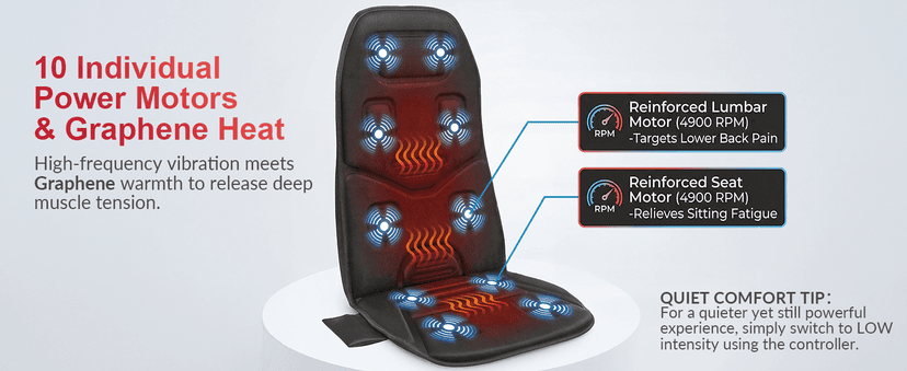 COMFIER Back Massager Seat Cushion with Heat,10 Vibration Motors, Massage Chair Pad,Chair Massager for Pain Relief at Office/Home,Christmas Gifts for Men Women