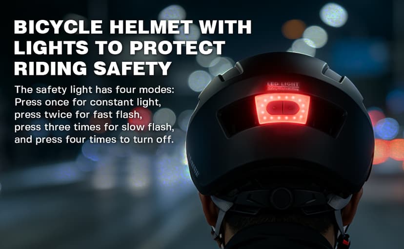 Adult Urban Bike Helmet - Adjustable Fit System & Integrated Taillight for Men Women