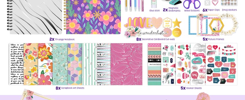 2-Pack DIY Journal Kit for Girls -Christmas Birthday Gifts for Girls 8 9 10 11 12 13 14 Years Old - Arts & Crafts for Teens Trendy Stuff - Scrapbook & Diary Supplies Toys Set