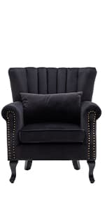 Kmax Orange Accent Chair Velvet Wingback Chair with Pillow Nail-Head Channel Tufted Oversized Club Chair for Living Room Bedroom Guest Room