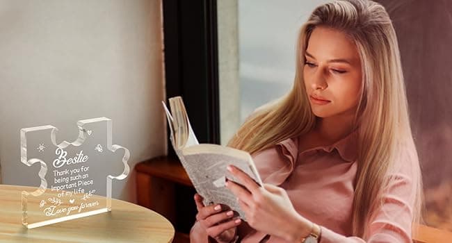 to My Bestie Gifts - Best Friends Christmas Birthday Gifts for Women Acrylic Puzzle Plaque Desk Decorations for Best Friend Sister Girls Women BFF Friendship Card - 3.35 x 2.76 Inch