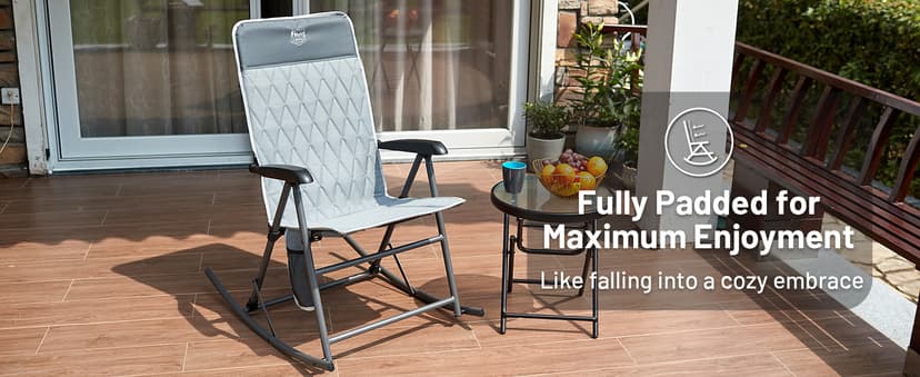 Timber Ridge 3-Level Adjustable Rocking Camping Chair, Padded High Back Outdoor Rocking Chair with Side Pocket, Portable Folding Rocker for Adults, Supports 300 LBS for Lawn, Patio, Porch