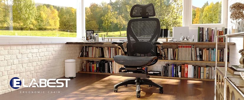 ELABEST X100 Ergonomic Mesh Office Chair with Footrest, Big and Tall Hone Desk Chair with 5D Flip-Up Arms, Adjustable 3D Lumbar Support,Gaming & Executive Computer Chairs