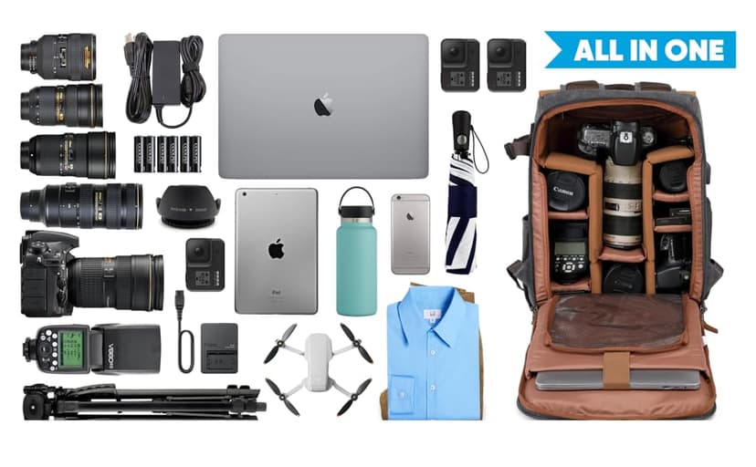 JAEP Camera Backpack - Weather Resistant 16 Ounces Waxed Memory Canvas – DSLR SLR Backpacks with 15.6” laptop sleeve compartment and Tripod Holder for Photographers -Vintage leather Style (Khaki)