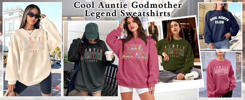 KIDDAD Women's Auntie Sweatshirt Cool Aunt Godmother Legend Crewneck Pullover Top Long Sleeve Graphic Aunts Shirt