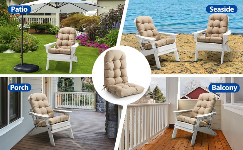 Adirondack Chair Cushion, High Back Patio Cushions with Adjustable Ties, 48.8 x 20.4 x 4.3, Waterproof Tufted Pillow, Fade Resistant Seat Rocking Chair Cushion for Indoor/Outdoor, Khaki, 1