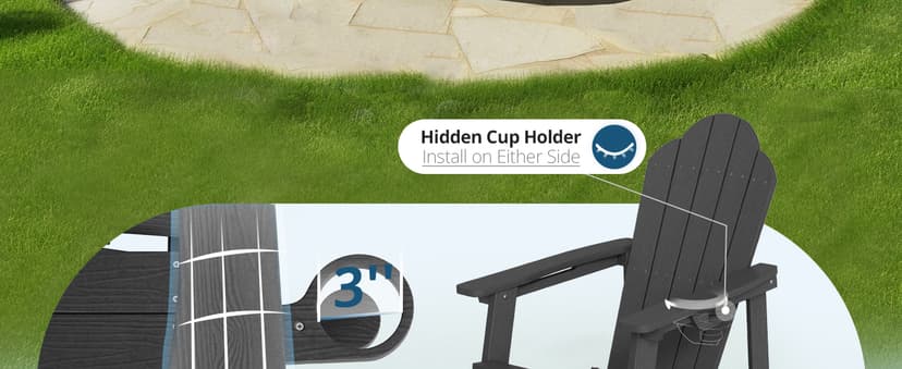 LUE BONA HDPE Adirondack Chairs Set of 4 - Weather Resistant Seating with Cup Holder for Patio, Fire Pit, Deck & Resort Garden, Black