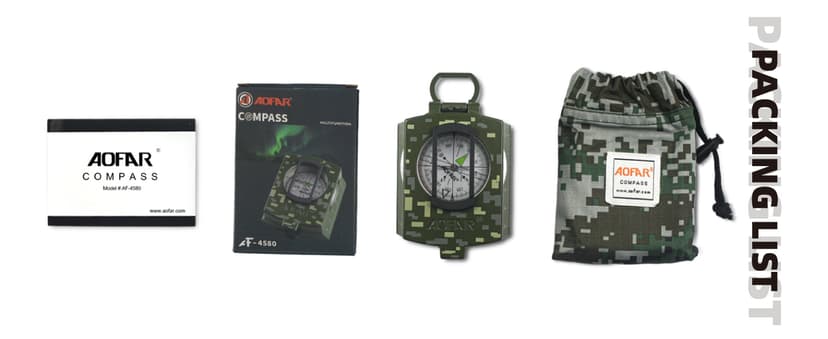AOFAR Military Compass,AF-4580 Lensatic Sighting, Waterproof and Shakeproof with Map Measurer Distance Calculator, Pouch for Camping, Hiking