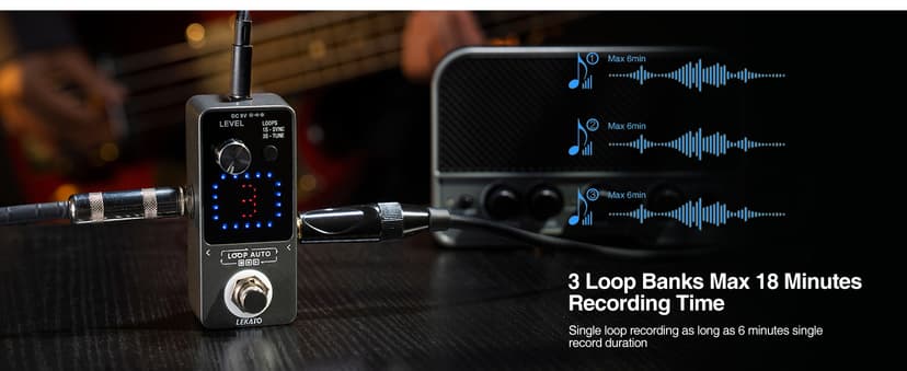 LEKATO Looper Pedal,Guitar Looper Pedal for Electric Guitar&Bass Loop Pedal with SYNC & Tuner Function Triple Effect Guitar Looper with LED Screen Unlimited Overdubs 3 Loops 18 Minutes Record Time