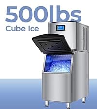 Commercial Ice Maker Machine 500LBS/24H, 350LBS Stainless Steel Storage Bin, 182 Ice Cubes in 10-15min, Self-Cleaning, Air Cooled Ice Machine with LCD Touchscreen for Bar Business Cafe (500 lbs)